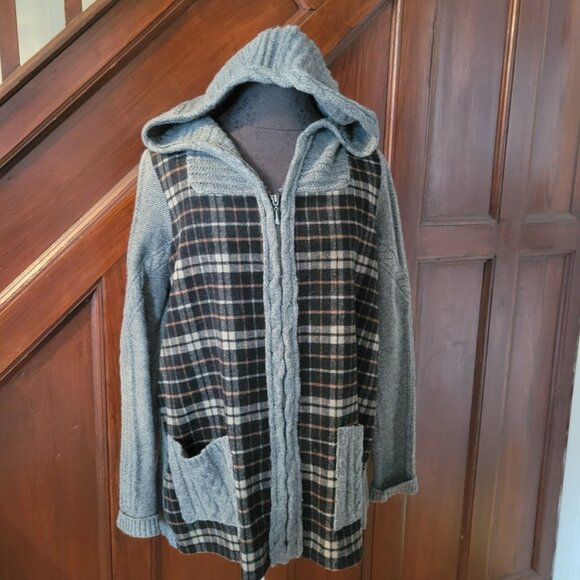 Moth Anthropologie Womens Plaid Wool Blend Zip-Up Hooded Cardigan Jacket With Po - Picture 2 of 11